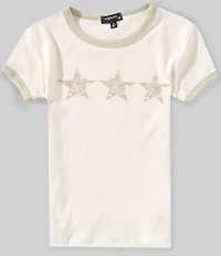 Originality Big Girls Short Sleeve Camo Stars Ringer Tee