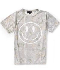 Originality Big Girls Short Sleeve Allover Camo Print Smiley Face