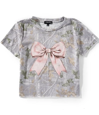 Originality Big Girls Short-Sleeve Camouflage-Printed Bow-Graphic Cropped T-Shirt