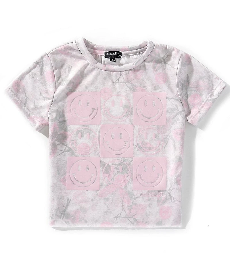 Originality Big Girls Short-Sleeve Camouflage Printed/Checked Smiley Face Graphic T-Shirt