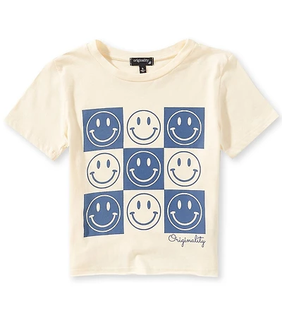 Originality Big Girls Short Sleeve Checkered Smiley Tee