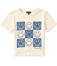 Originality Big Girls Short Sleeve Checkered Smiley Tee