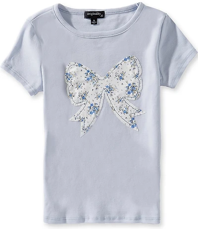 Originality Big Girls Short-Sleeve Ditsy-Floral-Printed Bow-Appliqued T-Shirt