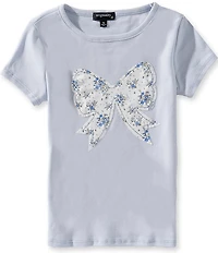 Originality Big Girls Short-Sleeve Ditsy-Floral-Printed Bow-Appliqued T-Shirt
