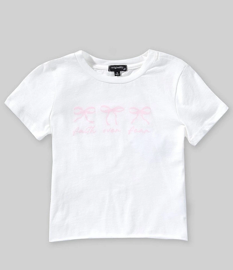 Originality Big Girls Short Sleeve Faith Over Fear Bows Graphic T-Shirt