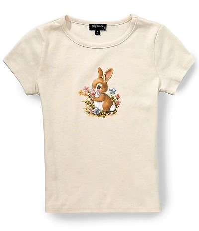 Originality Big Girls Short Sleeve Flowers Bunny Baby T-Shirt