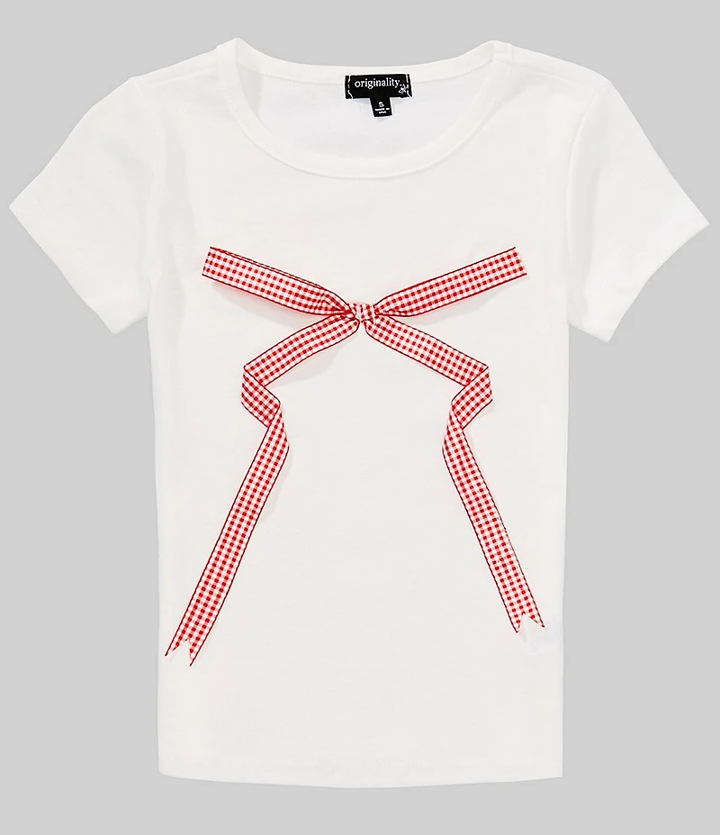 Originality Big Girls Short-Sleeve Gingham-Bow-Accented Baby T-Shirt