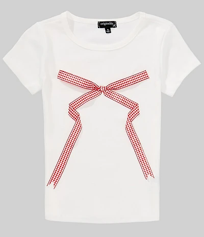 Originality Big Girls Short-Sleeve Gingham-Bow-Accented Baby T-Shirt