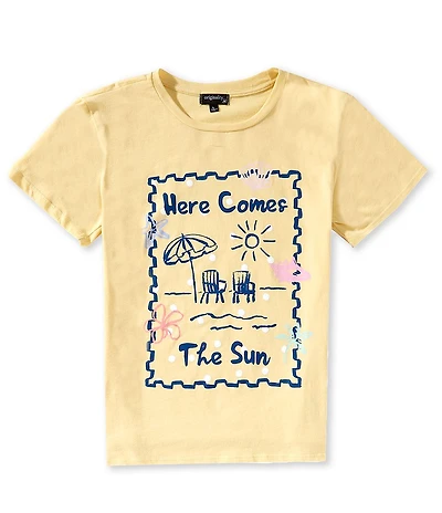 Originality Big Girls Short Sleeve Here Comes The Sun Postage Stamp Oversized T-Shirt