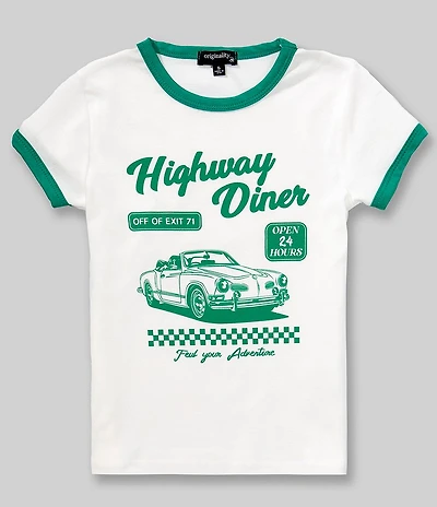 Originality Big Girls Short Sleeve Highway Diner Ringer T-Shirt
