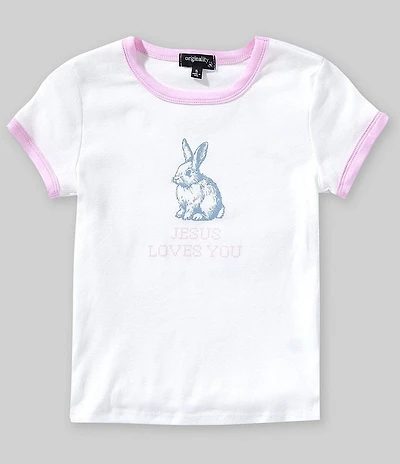 Originality Big Girls Short Sleeve Jesus Loves You Bunny Graphic T-Shirt