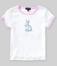 Originality Big Girls Short Sleeve Jesus Loves You Bunny Graphic T-Shirt