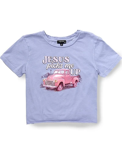 Originality Big Girls Short Sleeve Jesus Picks Me Up Graphic T-Shirt