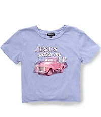 Originality Big Girls Short Sleeve Jesus Picks Me Up Graphic T-Shirt
