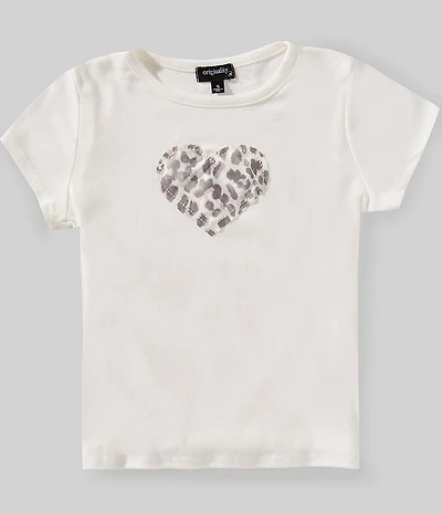 Originality Big Girls Short Sleeve Leopard Heart Applique Baby T-Shirt