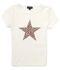 Originality Big Girls Short Sleeve Leopard Star Graphic Baby Tee