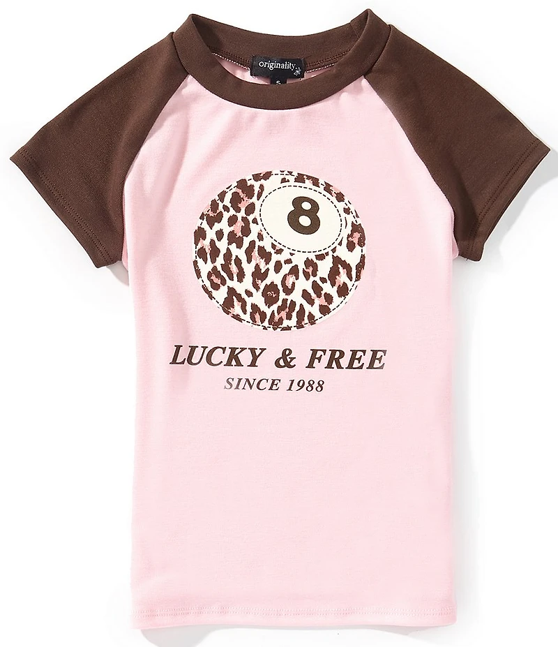 Originality Big Girls Short Sleeve Lucky & Free 8 Ball Raglan Tee