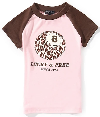 Originality Big Girls Short Sleeve Lucky & Free 8 Ball Raglan Tee
