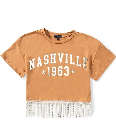 Originality Big Girls Short Sleeve Nashville Rhinestone Fringe Tee
