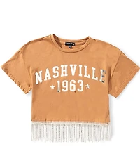 Originality Big Girls Short Sleeve Nashville Rhinestone Fringe Tee