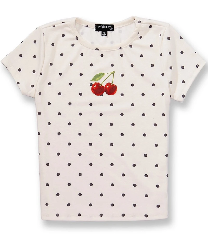 Originality Big Girls Short Sleeve Polka-Dot Cherries-Motif T-Shirt
