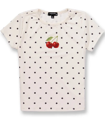 Originality Big Girls Short Sleeve Polka-Dot Cherries-Motif T-Shirt