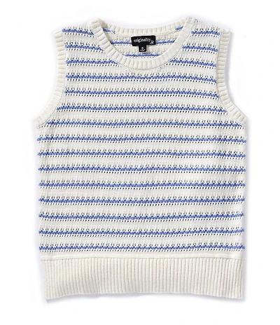 Originality Big Girls Striped Round Neck Sleeveless Sweater Vest
