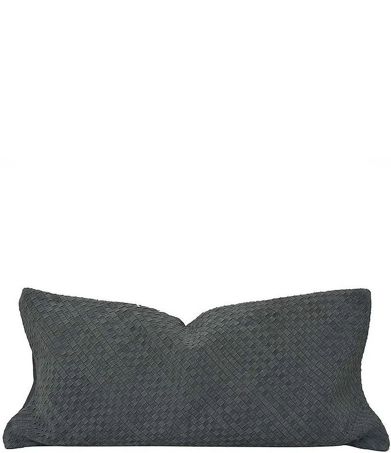 HiEnd Accents x Paseo Road Genuine Leather Woven Suede Crisscross Pattern Lumbar Pillow