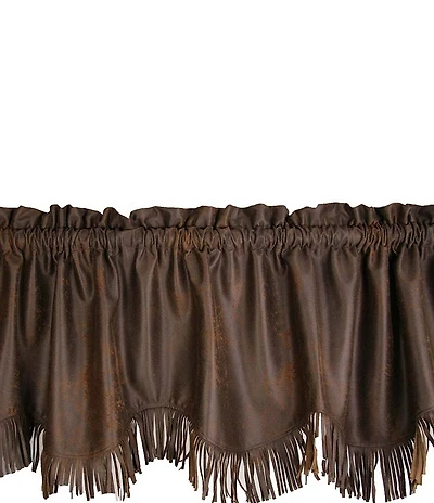 Paseo Road by HiEnd Accents Rustic Barbwire Fringed Antiqued Faux Suede Window Valance