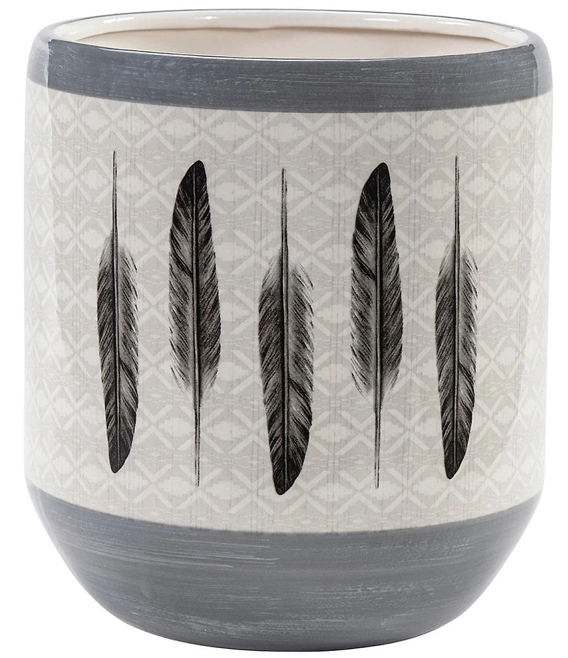 HiEnd Accents x Paseo Road Southwestern Feather Design Ceramic Wastebasket