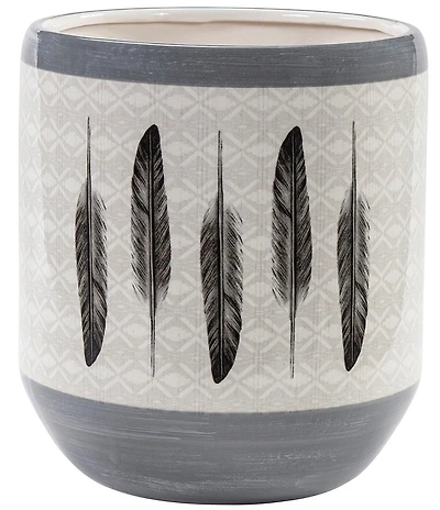 HiEnd Accents x Paseo Road Southwestern Feather Design Ceramic Wastebasket