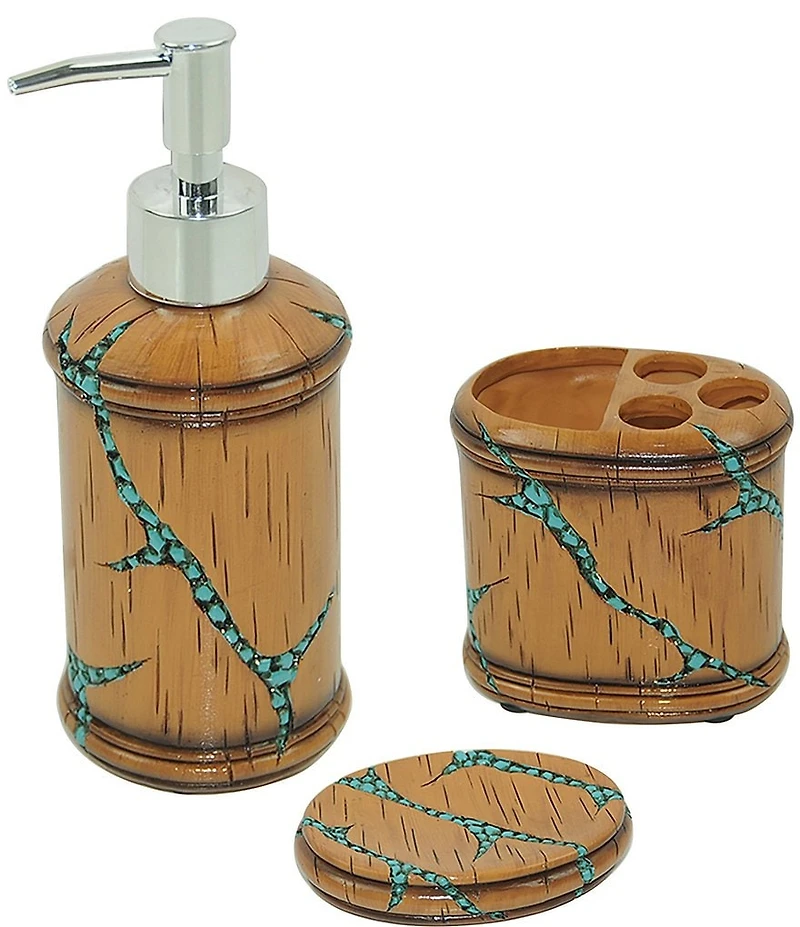 HiEnd Accents x Paseo Road 3-Piece Turquoise Inlay Light Wood Bath Countertop Accessory Set