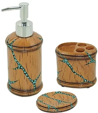 HiEnd Accents x Paseo Road 3-Piece Turquoise Inlay Light Wood Bath Countertop Accessory Set