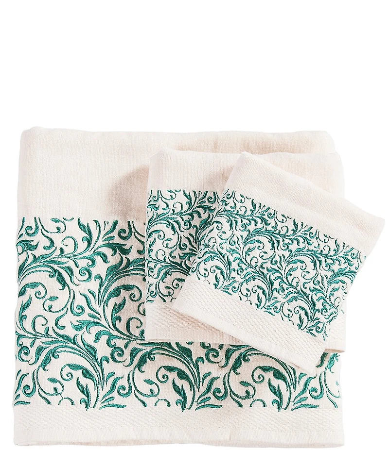 HiEnd Accents x Paseo Road Wyatt Embroidered Turquoise Scroll Pattern 3-Piece Bath Towel Set