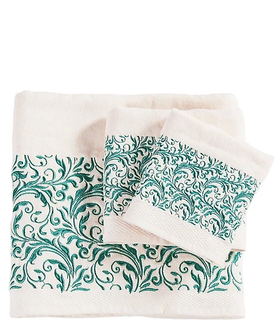 HiEnd Accents x Paseo Road Wyatt Embroidered Turquoise Scroll Pattern 3-Piece Bath Towel Set