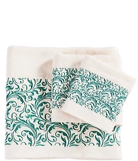 HiEnd Accents x Paseo Road Wyatt Embroidered Turquoise Scroll Pattern 3-Piece Bath Towel Set