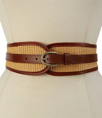 Patricia Nash Aude Straw Leather Wide Belt