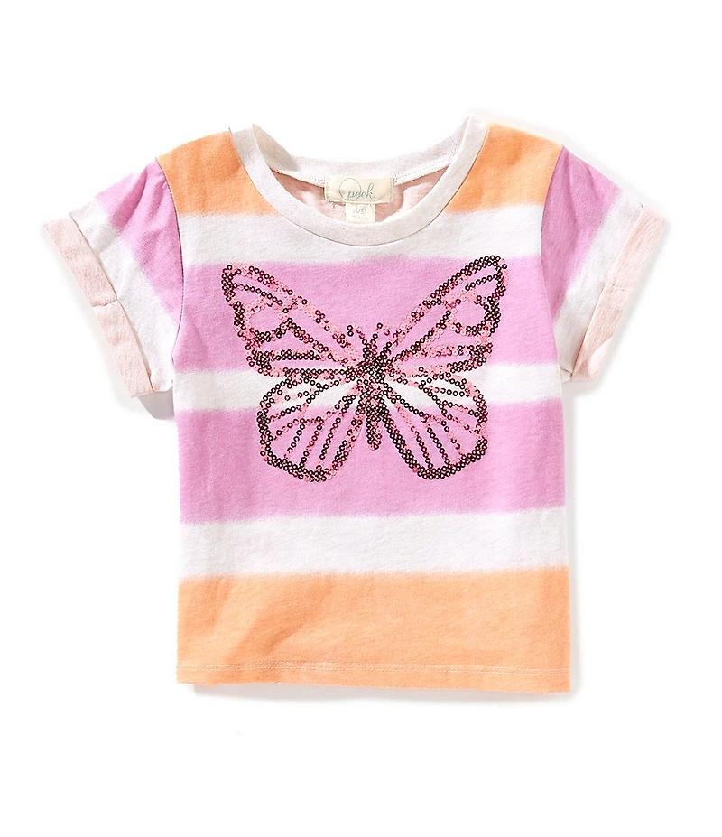 Peek Little Girls Short Sleeve Sequin Butterfly Graphic Ombre T-Shirt