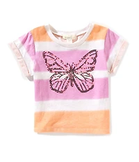Peek Little Girls Short Sleeve Sequin Butterfly Graphic Ombre T-Shirt