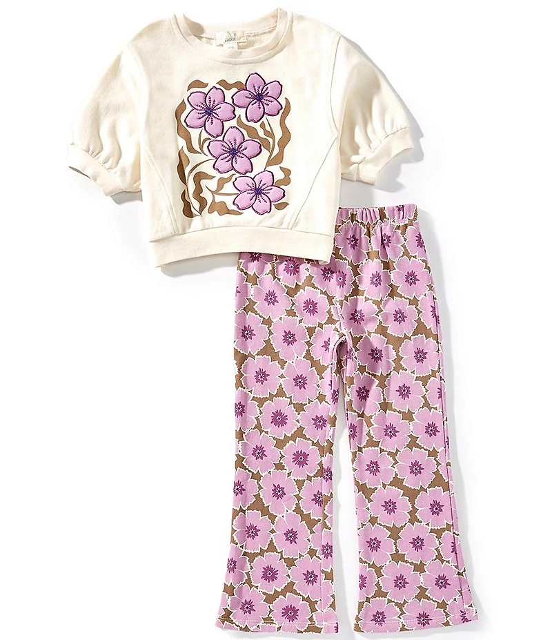 Peek Little/Big Girls Short-Sleeve Violet Garden T-Shirt & Floral-Printed Flare-Leg Pants Set