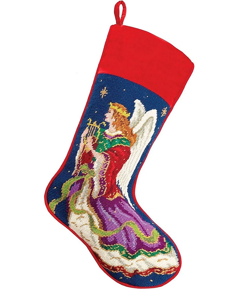 Peking Handicraft Angel Needlepoint Holiday Stocking