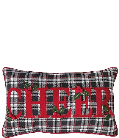 Peking Handicraft Black Plaid Cheer Embroidered Pillow