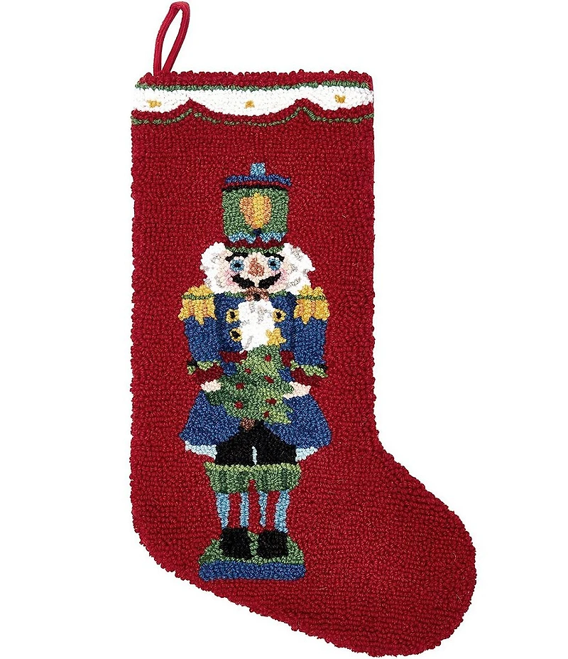 Peking Handicraft Blue Nutcracker Hooked Wool Holiday Stocking