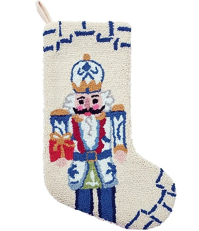 Peking Handicraft Chinoiserie Nutcracker Hooked Wool Holiday Stocking
