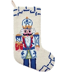 Peking Handicraft Chinoiserie Nutcracker Hooked Wool Holiday Stocking