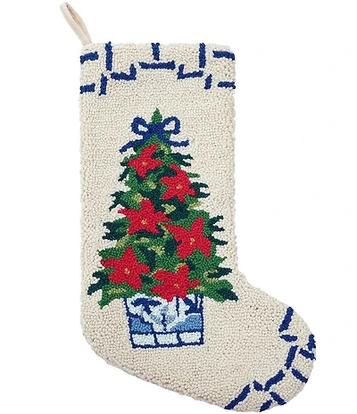 Peking Handicraft Chinoiserie Tree Hooked Wool Holiday Stocking