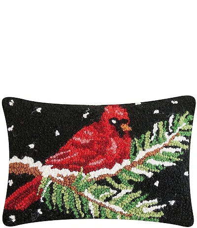 Peking Handicraft Christmas Cardinal on Branch Wool Hook Pillow