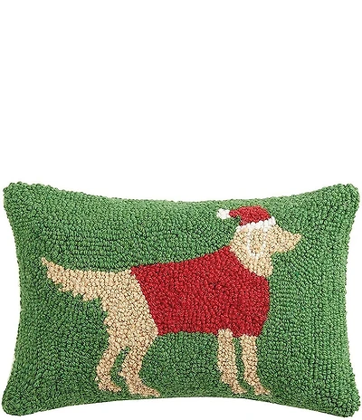 Peking Handicraft Christmas Golden Retriever Wool Hook Pillow