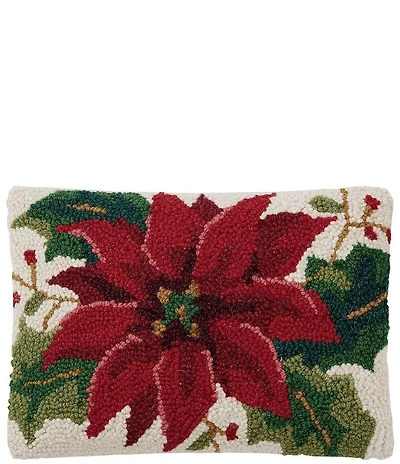 Peking Handicraft Christmas Poinsettia Wool Hook Pillow