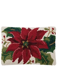 Peking Handicraft Christmas Poinsettia Wool Hook Pillow